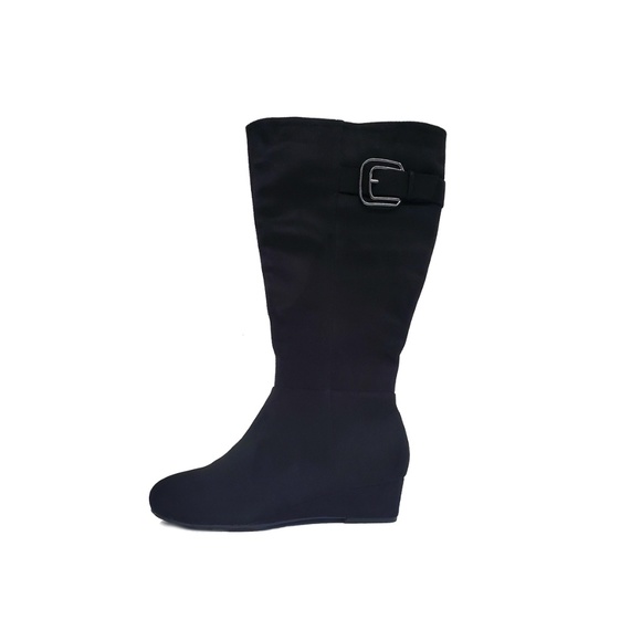 New Black Extra Wide Calf Wedge Boot Size 7-13Wide - Picture 1 of 2